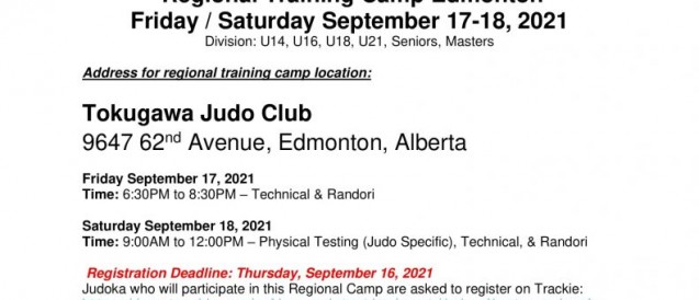 POSTPONED Regional Training Camp Edmonton Friday / Saturday, September 17-18, 2021